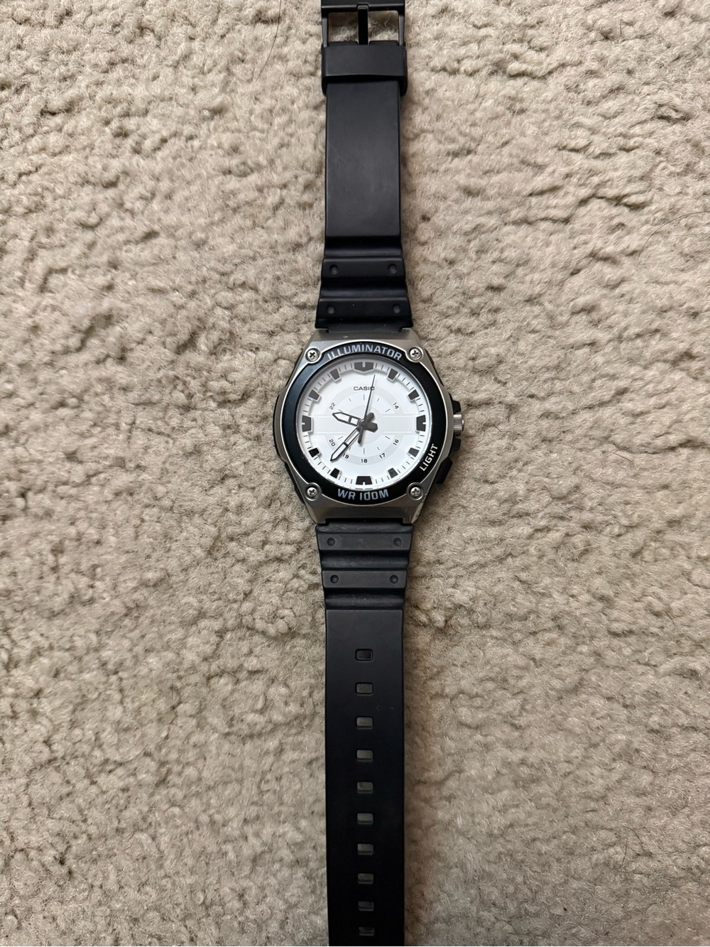 Casio Illuminator WR100M White Dial Watch with Black Strap (NEW NEVER WORN)